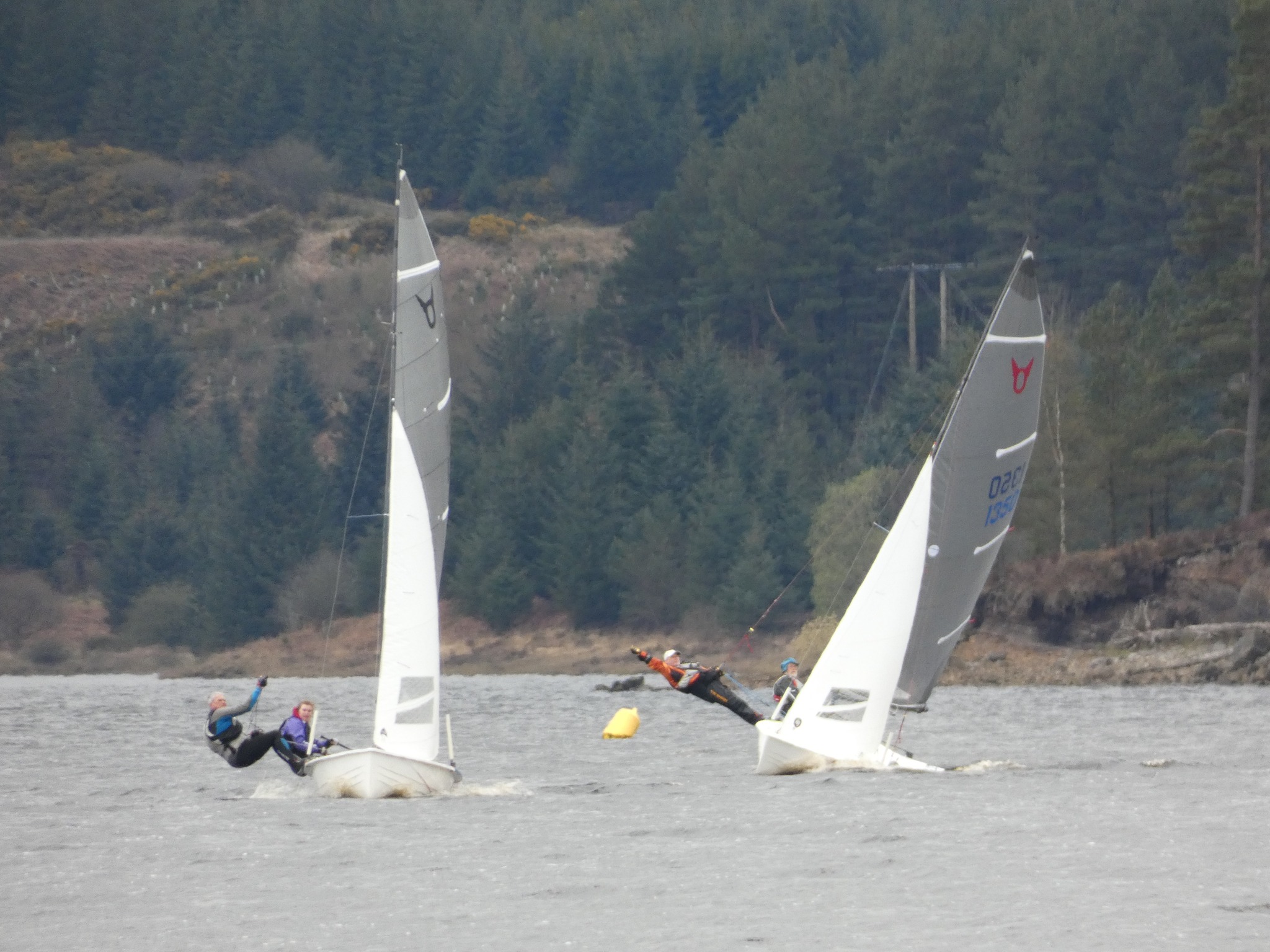 Two Ospreys with crew on trapeze by Angela Mamwell