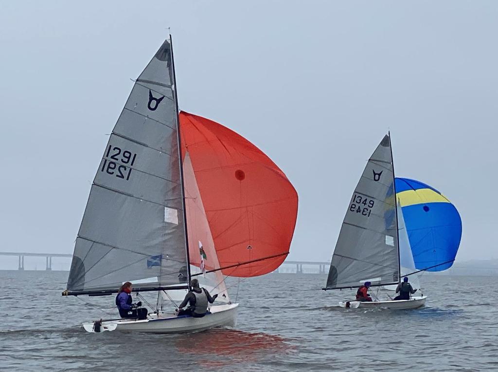 Two SOpreys with spinnakers with Tay bay bridge in background - Photographer Ian Hunter